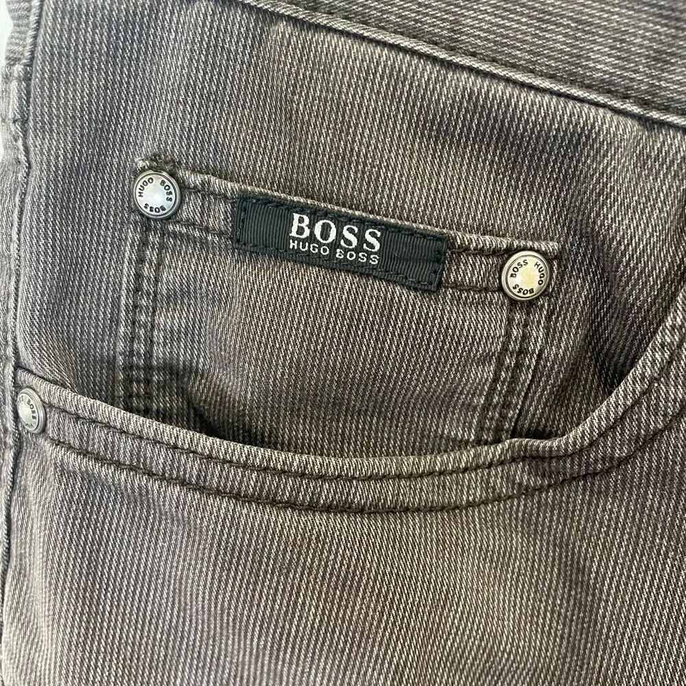Boss Hugo Boss Straight Leg Jeans‎ Cotton Flannel Micro Stripe Brown 32 W 27 L